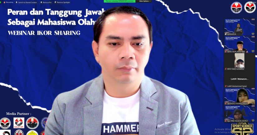 Pembukaan Kegiatan Webinar Kemahasiswaan HIMA IKOR dengan Tema “Peran dan Tanggung Jawab Sosial Sebagai Mahasiswa Olahraga” Tahun 2022